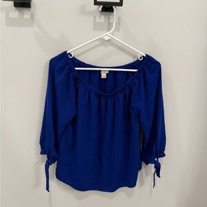 J. Crew Royal Blue Blouse with Tie Sleeves